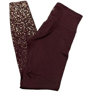 Apana Women’s Size XS Burgundy Red Gold Metallic Splatter Athletic Leggings